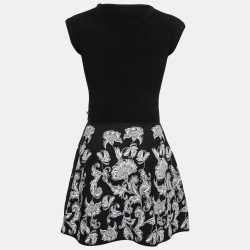 Pre Owned Louis Vuitton Black Floral Patterned Knit Sleeveless Dress S