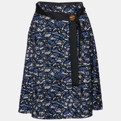 Pre Owned Louis Vuitton Blue Flock Printed Silk Mini Skirt L