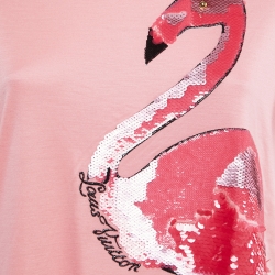 Louis Vuitton Pink Cotton Sequin Embellished Flamingo T Shirt M