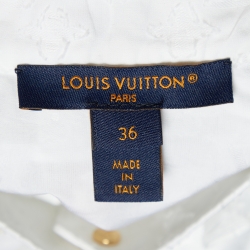 Louis Vuitton White Monogram Fil Coupé Cotton Frill Blouse S