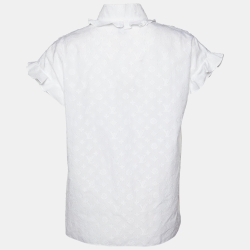 Louis Vuitton White Monogram Fil Coupé Cotton Frill Blouse S
