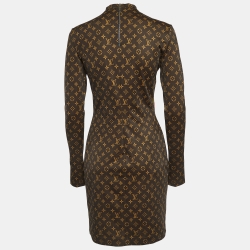 Pre Owned Louis Vuitton Brown Logo Monogram Print Jersey  Mini Dress M