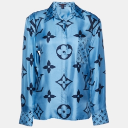 Louis Vuitton Blue Monogram Print Silk Button Front Shirt S
