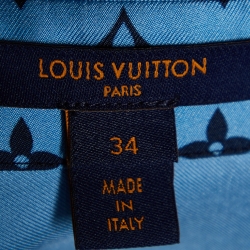 Louis Vuitton Blue Monogram Print Silk Button Front Shirt S