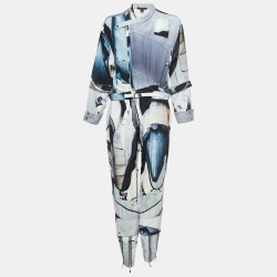 Louis Vuitton Blue Printed Silk Blend Belted Jumpsuit M