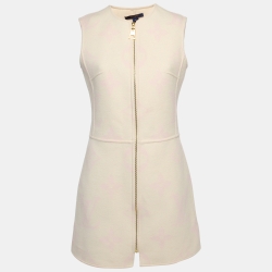 Louis Vuitton Cream Logo Print Wool Zipper Mini Dress M