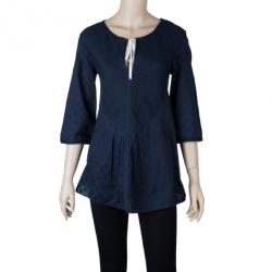 Pre Owned Louis Vuitton Navy Pleated Yoke Blouse S
