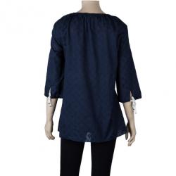 Pre Owned Louis Vuitton Navy Pleated Yoke Blouse S