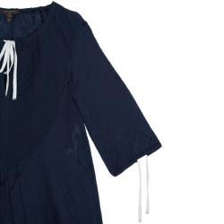 Pre Owned Louis Vuitton Navy Pleated Yoke Blouse S