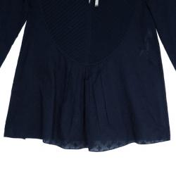 Pre Owned Louis Vuitton Navy Pleated Yoke Blouse S