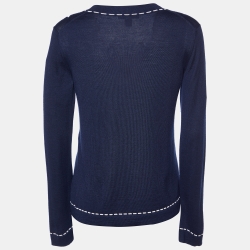 Louis Vuitton Navy Blue Wool & Silk Knit Cardigan M 