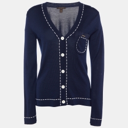 Louis Vuitton Navy Blue Wool & Silk Knit Cardigan M 