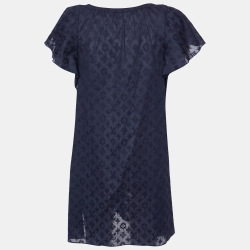 Pre Owned Louis Vuitton Navy Blue Cotton Embroidered Tunic M