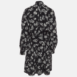 Pre Owned Louis Vuitton Black Floral Print Silk Flared Midi Dress M