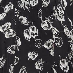 Pre Owned Louis Vuitton Black Floral Print Silk Flared Midi Dress M