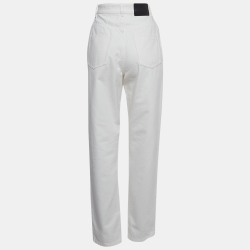 Pre Owned Louis Vuitton White Leather Applique Denim Jeans M Waist 28"
