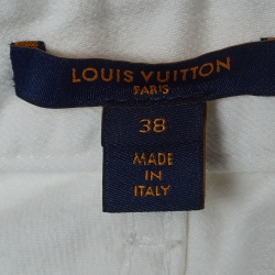 Pre Owned Louis Vuitton White Leather Applique Denim Jeans M Waist 28"