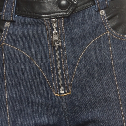 مملوكة مسبقًا Louis Vuitton Navy Blue Leather Trim Denim Jeans M Waist 31"