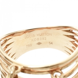 Louis Vuitton Cultured Pearl & Monogram Charm 18K Yellow Gold Cocktail Ring Size 54
