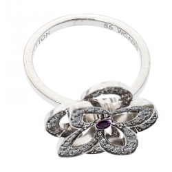 Louis Vuitton Diamond & Pink Sapphire Flower 18k White Gold Ring 