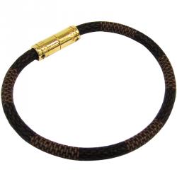 Pre Owned Louis Vuitton Keep It Damier Canvas Gold Tone Bracelet