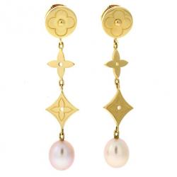 Louis Vuitton Pearl Monogram Earrings 18K Yellow Gold