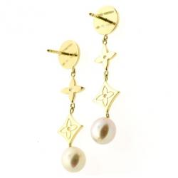 Louis Vuitton Pearl Monogram Earrings 18K Yellow Gold