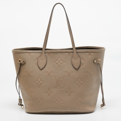 Pre Owned Louis Vuitton Tourterelle Monogram Empreinte Leather Neverfull MM Bag