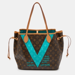Pre Owned Louis Vuitton Turquoise Monogram V Canvas Neverfull MM Bag