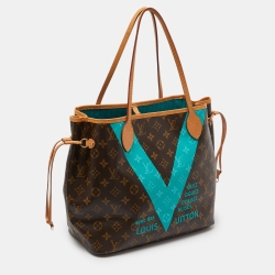 Pre Owned Louis Vuitton Turquoise Monogram V Canvas Neverfull MM Bag