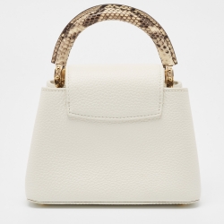 Pre Owned Louis Vuitton White/Beige Taurillon Leather and Python Mini Capucines Bag