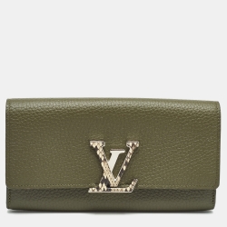Pre Owned Louis Vuitton Green/Beige Taurillon Leather and Python Capucines Wallet