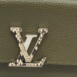 Pre Owned Louis Vuitton Green/Beige Taurillon Leather and Python Capucines Wallet