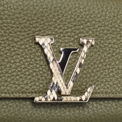 Pre Owned Louis Vuitton Green/Beige Taurillon Leather and Python Capucines Wallet