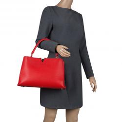 Pre Owned Louis Vuitton Red Taurillon Leather Capucines MM Bag
