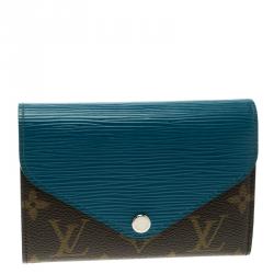 Pre Owned Louis Vuitton Turquoise Epi Leather and Monogram Canvas Marie-Lou Compact Wallet 