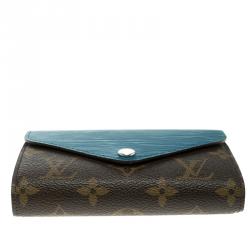 Pre Owned Louis Vuitton Turquoise Epi Leather and Monogram Canvas Marie-Lou Compact Wallet 