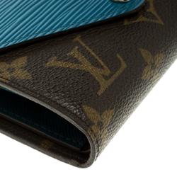 Pre Owned Louis Vuitton Turquoise Epi Leather and Monogram Canvas Marie-Lou Compact Wallet 