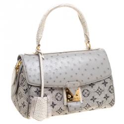 مملوكة مسبقًا حقيبة لوي فيتون كوميدي كاروسيل جلد ثعبان/نعام فضي/رصاصي مونوغرامي وقماش