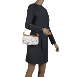 Pre Owned Louis Vuitton White Multicolor Canvas Pochette Accessories