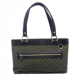Pre Owned Louis Vuitton Khaki Green Monogram Mini Lin Lucille PM Bag