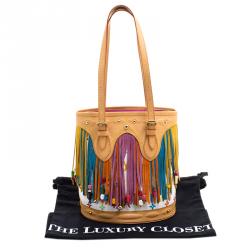 Pre Owned حقيبة باكيت لوي فيتون اصدار محدود بشراشيب كانفاس مونوغرامي متعدد الألوان أبيض