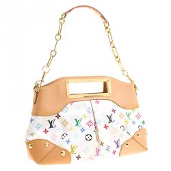 Pre Owned Louis Vuitton White Multicolor Monogram Canvas Judy MM Bag