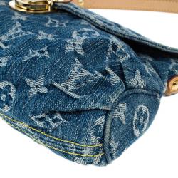 Pre Owned Louis Vuitton Blue Denim Monogram Mini Pleaty