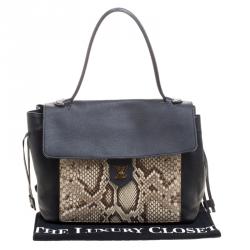 Pre Owned Louis Vuitton Black Leather and Python Lockme MM Bag