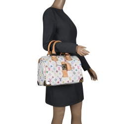 Pre Owned Louis Vuitton White Multicolor Monogram Canvas Speedy 30
