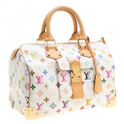Pre Owned Louis Vuitton White Multicolor Monogram Canvas Speedy 30