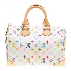 Pre Owned Louis Vuitton White Multicolor Monogram Canvas Speedy 30