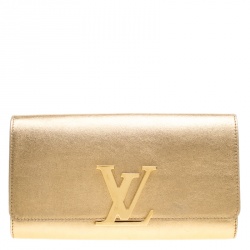 Louis Vuitton Gold Calfskin Leather Louise Clutch Bag - Yoogi's Closet