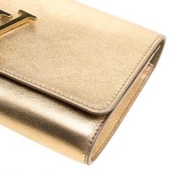 Pre Owned Louis Vuitton Gold Leather Louise Clutch